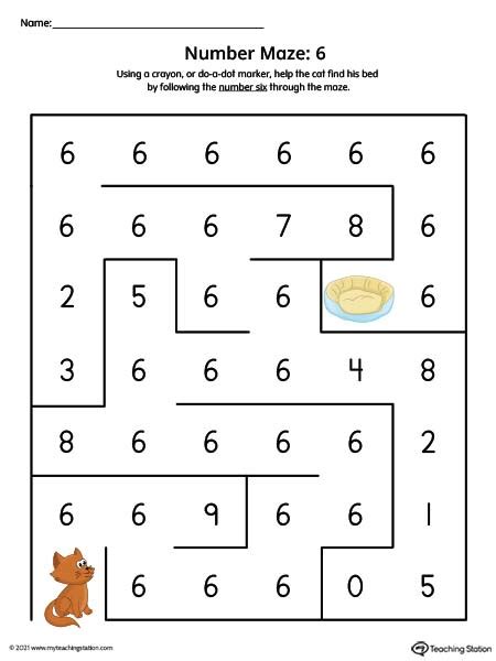 Number Maze Printable Worksheet 6 Color