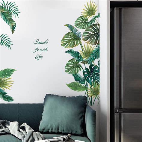 Green Leaf Wall Sticker Bedroom Self Stick Fresh Plant Wall Etsy