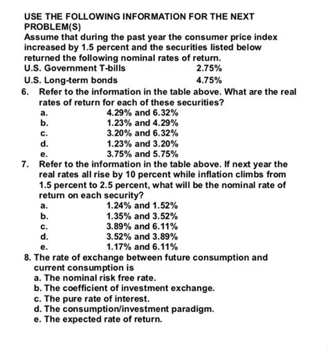 Solved Use The Following Information For The Next Problems