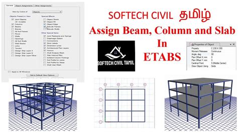 How To Assign Beam Column Slab In Normal Grid In Etabs தமிழ் Youtube