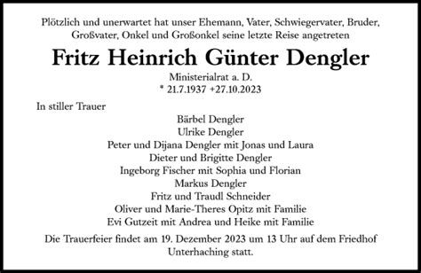 Traueranzeigen Von Fritz Heinrich G Nter Dengler Sz Gedenken De