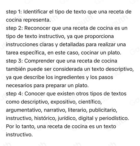 Solved Que Tipo De Texto Es Una Receta De Cocina [others]