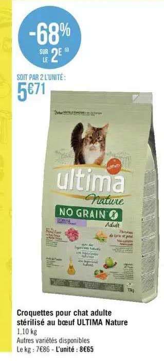 Promo Croquettes Pour Chat Adulte Stérilisé Au Boeuf Ultima Nature chez