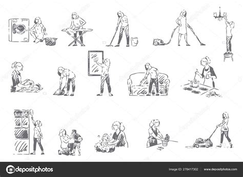 Housekeeping Household Chores Concept Sketch ⬇ Vector Image By © Elada