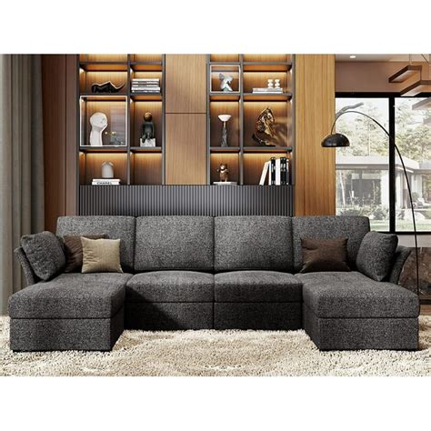 Papajet Sectional Sofa Modular U Shaped Couch With Ottomans 6 Seat Sofa For Living Room Dark