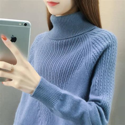 Cheap Knitted Sweater Turtleneck Women Winter Autumn Long Sleeve Female Slim Ladies Tops Womens