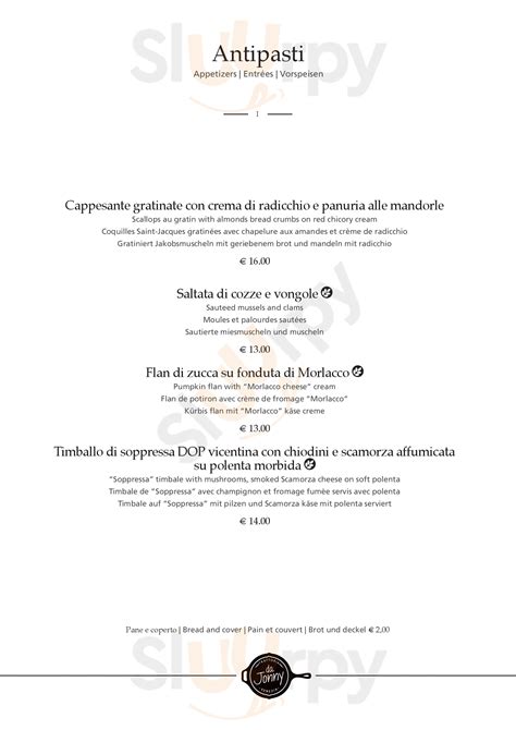 Menù Trattoria da Jonny Venezia specialità e piatti del Menu principale