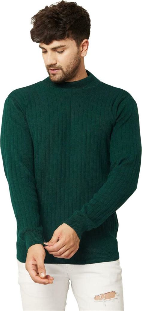 Buy Kvetoo Solid High Neck Casual Men Dark Green Sweater Online At Best