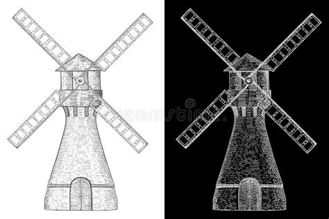 Molino De Viento Dibujo A Mano Ilustraci N De Vectores Aislada En Fondo