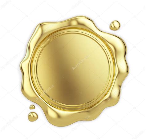 Blank Golden Wax Seal Isolated On White Background Stock Photo