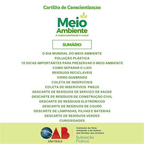 Cartilha De Conscientização Meio Ambiente Oab Franca