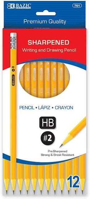 Bazic Pencil Wood Pre Sharpened Pencil 2 Hb Latex Free Eraser Yellow Pre