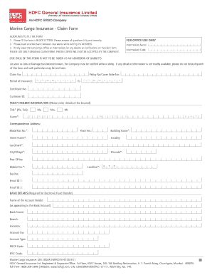 Fillable Online Marine Cargo Claim Form Hdfcgi Fax Email Print