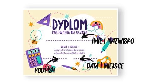 DYPLOM PASOWANIA NA UCZNIA WZÓR 1 kup w sklepie online Ponpon Toys