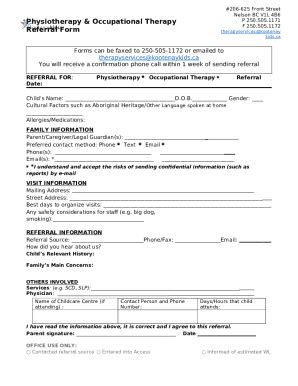 Physiotherapy Occupational Therapy Referral Doc Template Pdffiller