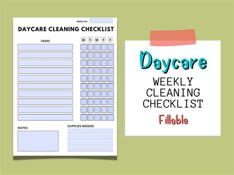 Daycare Weekly Cleaning Checklist Daycare Cleaning Schedule - Etsy