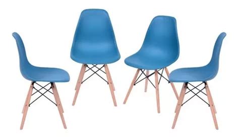 Silla De Comedor Boxbit Dkr Eames Base Madera Con Estructura Color Azul