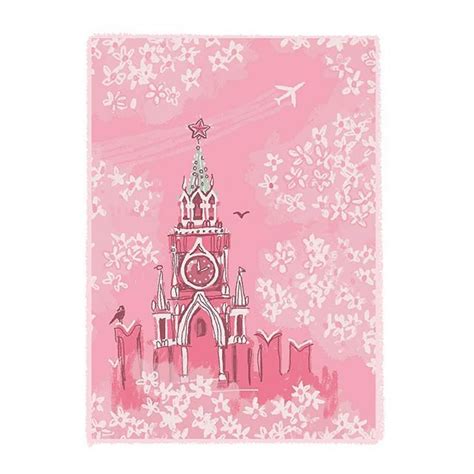 A Drawing Of A Pink Castle With A Clock On It S Tower And Flowers