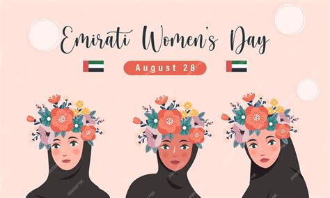 Premium Vector Emirates Womens Day Design With Female With Hijab