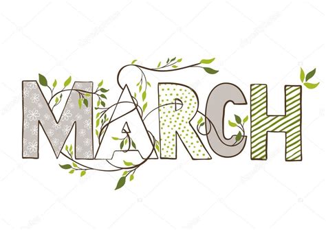 March Lettering With Branches Stock Vector Image By ©olgabonitas