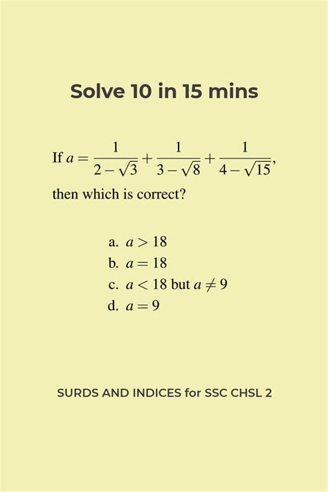 The Second Set Of Surds And Indices Questions For Ssc Chsl With Answers