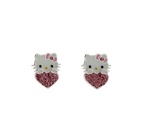 Sanrio Sterling Silver Crystal Hello Kitty Head On Crystal Pink Heart