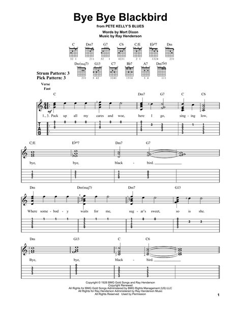 Bye Bye Blackbird Par Ray Henderson Partitions Pour Tablature Guitare