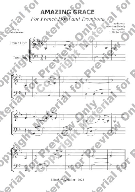 Amazing Grace For French Horn And Trombone Arr L Müller Sheet Music John Newton