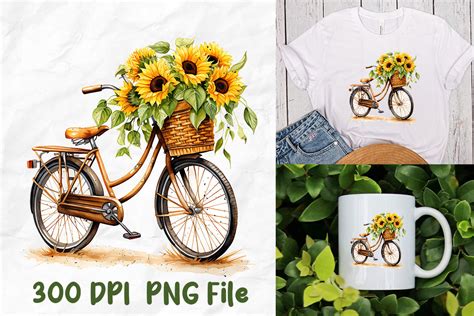 Hippie Sunflower Bicycle Watercolor Graphic By Unlimab · Creative Fabrica