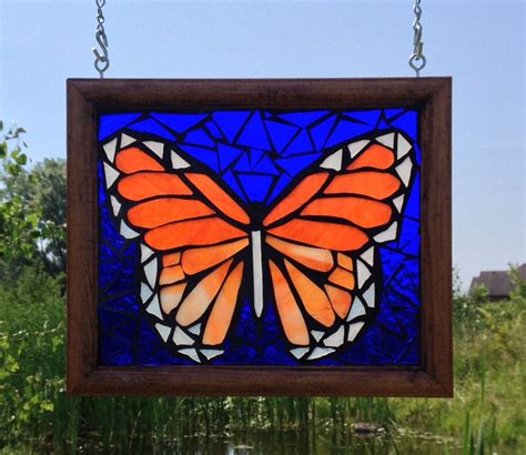 Cobalt Blue Stained Glass Monarch Butterfly Mosaic Panel For Window By Niagaraglassmosaics On