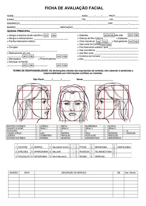 Ficha Avalia O Facial Fem Nanotecnologia Dermatologia Est Tica