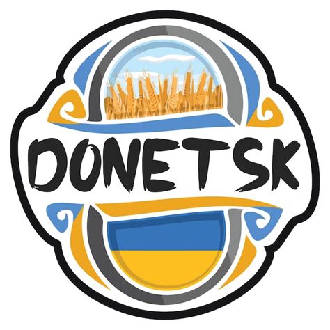 Premium Vector Donetsk Ukraine Flag Travel Souvenir Sticker Skyline