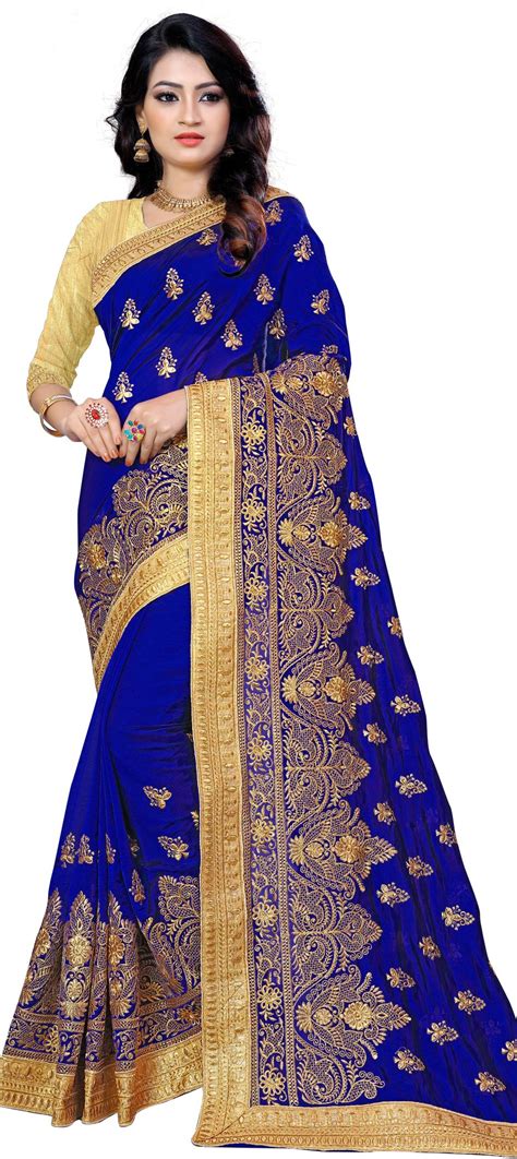 Festive Party Wear Blue Color Georgette Fabric Saree 1567425