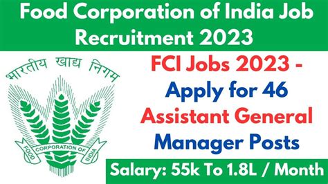 Food Corporation Of India FCI Recuitment 2023 Apply For 46