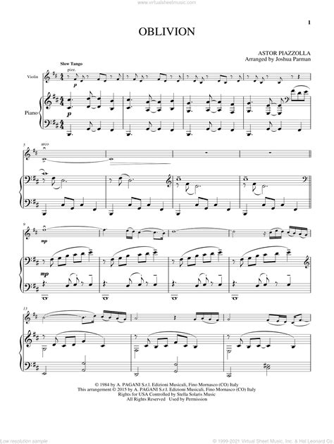 Oblivion Sheet Music For Violin And Piano PDF Interactive