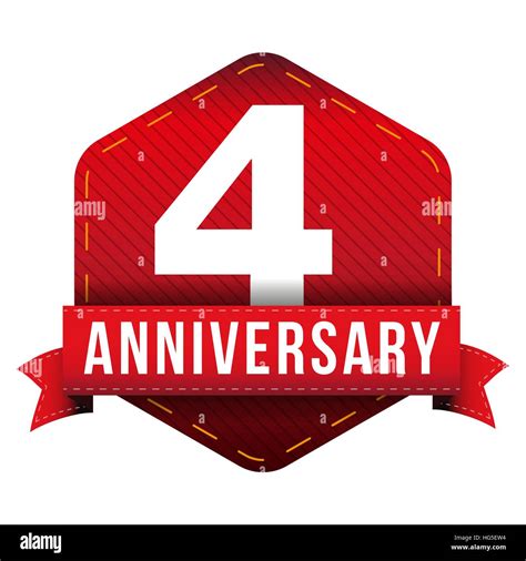 Four Year Anniversary Badge With Red Ribbon Stock Vector Image And Art