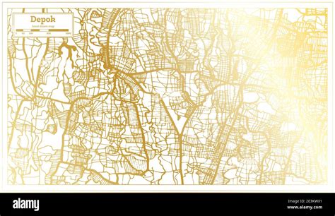 Depok Indonesia Mapa De La Ciudad En Estilo Retro En Color Dorado Mapa