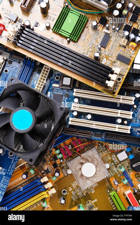 Computer Motherboards With Fans Close Up Stock Photo Alamy