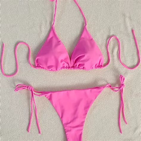 Sleek Backless V Neck Bikini Set Adjustable Side Tie Knotted Detail High Stretch Easy Care