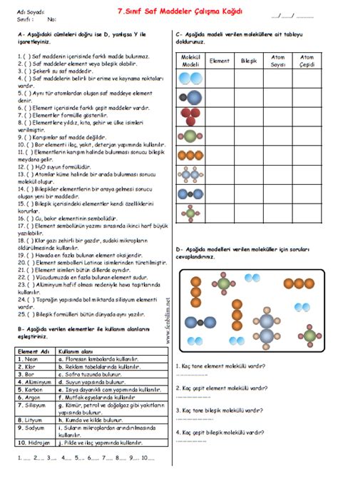 S N F Saf Maddeler Al Ma Ka D Fen Bilimleri