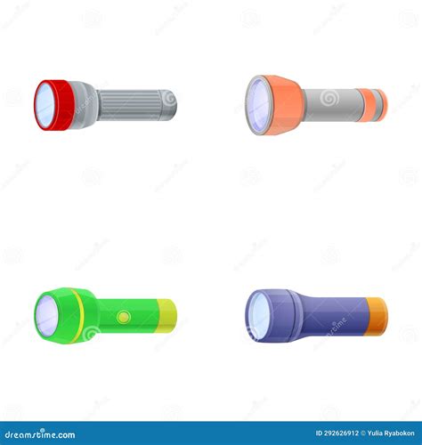 Flashlight Icons Set Cartoon Vector Different Pocket Flashlight Stock