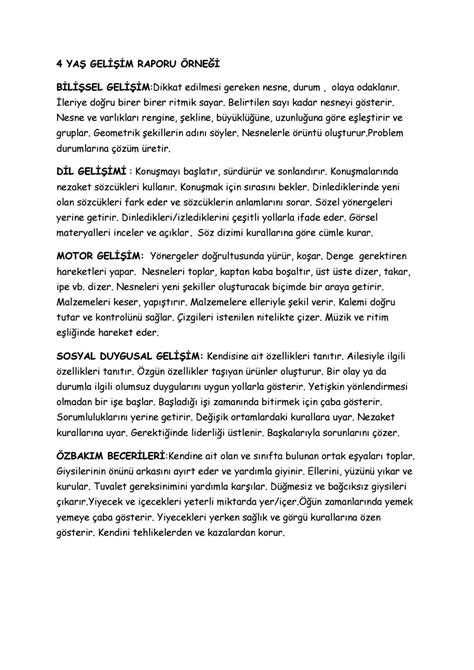 3 4 Yaş Gelişim Raporu Örnekleri Çeşitli Örnekler