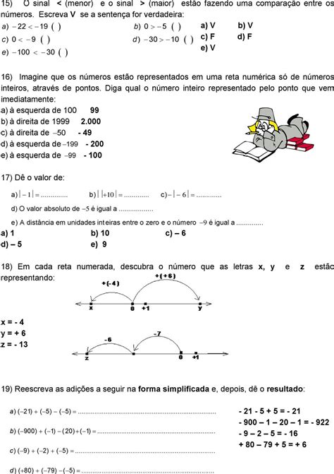 Atividades Com Numeros Inteiros Para Imprimir