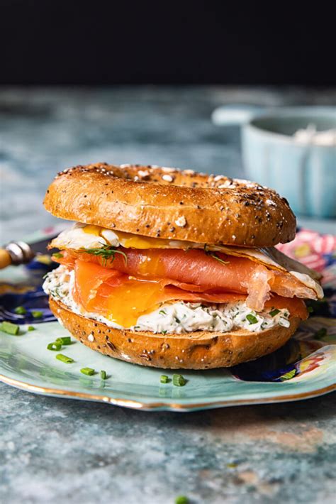 Breakfast Bagel Sandwich With Smoked Salmon Vikalinka