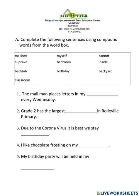 Compound Words Online Exercise For Grade 4 Live Worksheets