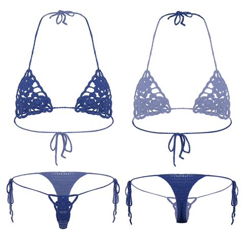 Womens Handmade Crochet Lingerie Hollow Out Lace Bikini Set Bra Thong