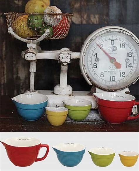 Colorful Stoneware Measuring Cups Set Of 4 Antique Farmhouse