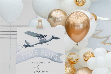 Airplane Birthday Welcome Sign Time Flies Vintage Plane St Etsy