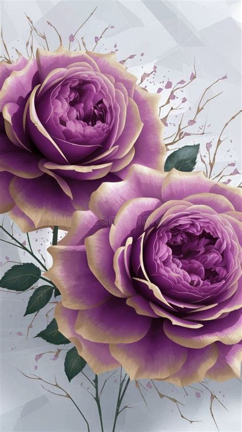 Two Large Purple Roses With Lighter Details On The Outer Petals Stock