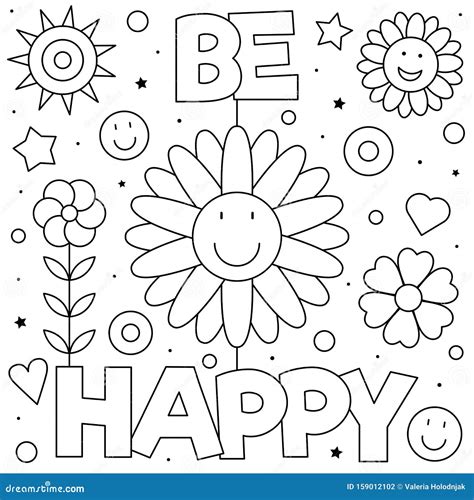 Be Happy Coloring Page Black And White Vector Illustration Stock